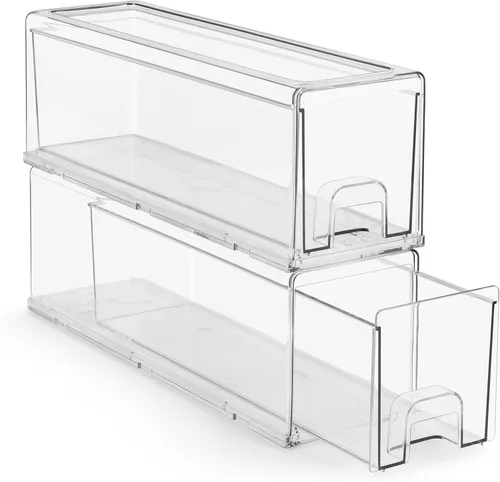 Sorbus - Cajones de almacenamiento transparentes y apilables pequeños – Paquete de 2 contenedores organizadores de plástico con asas – Cajones de 2