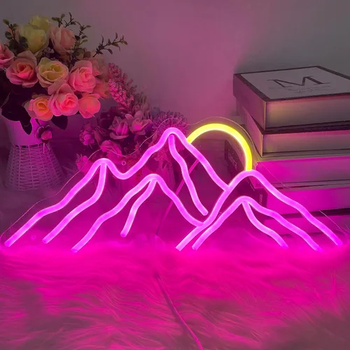 Miniatura 6 de Letrero de neón con diseño de montañas y puesta de sol, luces LED personalizadas, decoración de pared para el hogar, dormitorio, sala
