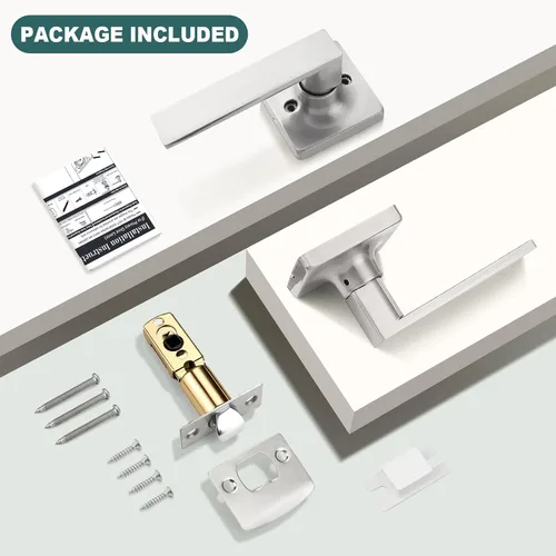 Miniatura 8 de GOBEKOR Paquete de 1 palanca de paso, manijas de puerta rectas de níquel satinado para cerradura de puerta de armario, manija cuadrada de puerta