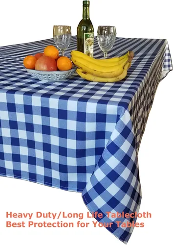 Miniatura 4 de Tektrum Mantel rectangular 100% poliéster impermeable de 60 x 102 pulgadas, 60 x 102 pulgadas, a cuadros a prueba de derrames, resistente a las Azul