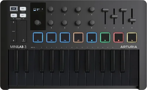 Arturia MiniLab 3 - Controlador MIDI universal para producción de música, con paquete de software todo en uno, 25 teclas, 8 almohadillas Negro