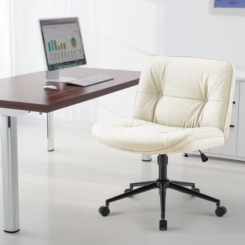 Miniatura 3 de Sweetcrispy Silla de Oficina Sin Brazos con Ruedas, Silla Amplia de Piernas Cruzadas, Sillas de Computadora Ajustables y Giratorias de Cuero
