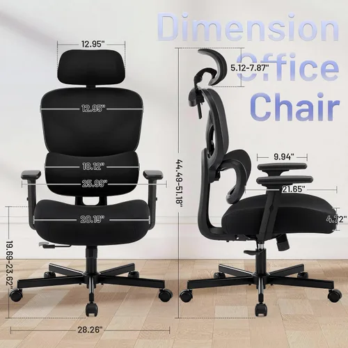 Miniatura 2 de AreShark Silla ergonómica de oficina – Silla de escritorio de malla transpirable con respaldo alto con soporte lumbar y reposacabezas ajustable
