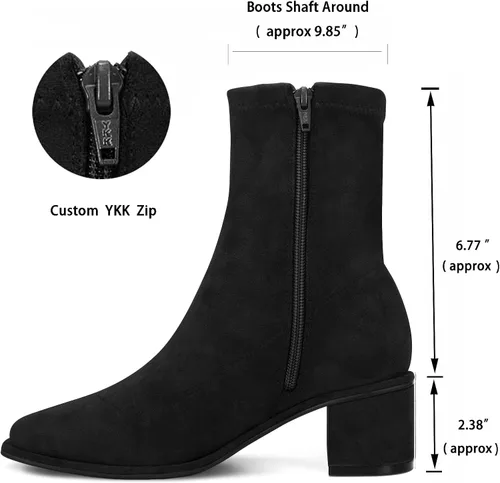 Miniatura 3 de Women's Ankle Boots & Booties, BEST TRENDY Sock Booties Square Toe Boots Side Zipper Square Toe Mid Chunky Heel Elastic Booties for women