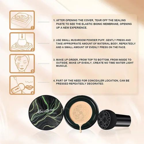 Miniatura 7 de Mushroom Head Air Cushion CC Cream - Base de maquillaje facial BB Cream para piel madura, corrector hidratante que ilumina larga duración, tono