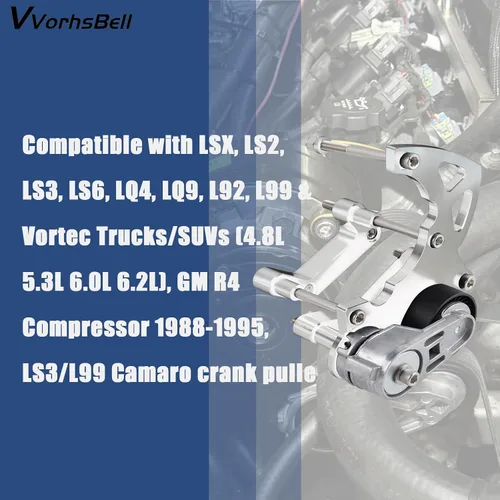 Miniatura 5 de Kit de Soporte de Compresor AC R4 de Intercambio LS con Tensor Compatible con LSX, LS2 LS3 LS6 LQ4 LQ9 L92 L99 Camiones/SUV Vortec GM R4 Compresor