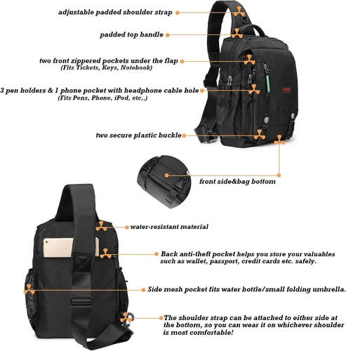 Miniatura 4 de Mochilas de hombro tipo bandolera NICGID, mochilas para pecho y hombro, mochilas para laptop de 12.5'' 13.3'' 14.1'' 15.6'', mochila crossbody tipo