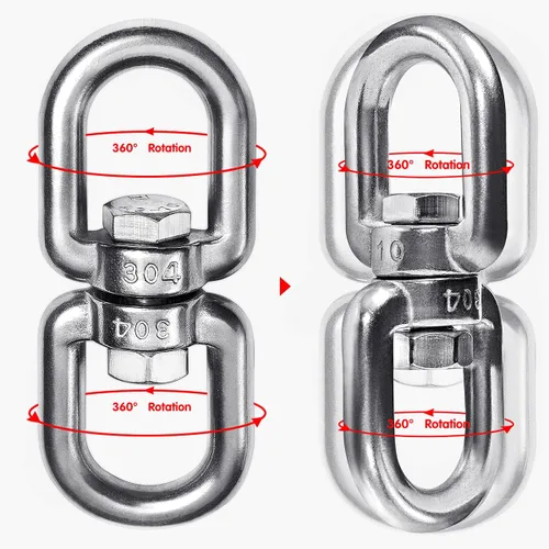Miniatura 2 de Anillo giratorio de acero inoxidable 304 resistente 2+1, gancho giratorio de doble extremo con ganchos de presión SUS304 para columpio de árbol
