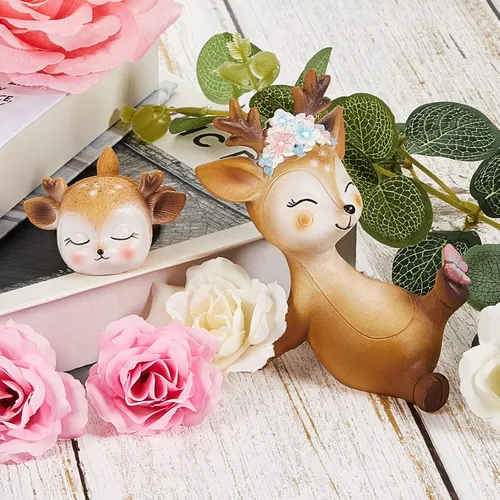 Miniatura 3 de Taiyin Oh Baby Cake Toppers para baby shower, lindos adornos para tartas de ciervos, flores de animales femeninos, decoración de tartas, pequeñas