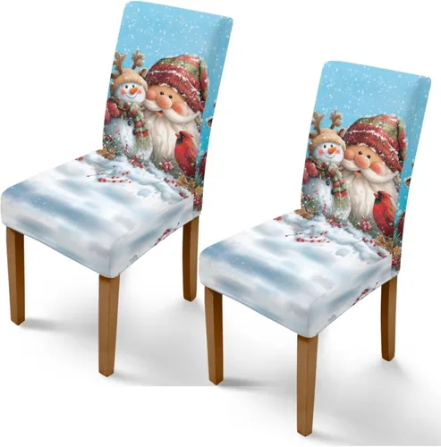Miniatura 31 de Rnyleeg Fundas de silla de Navidad para sala de estar, diseño de muñeco de nieve azul, estampado de pájaros, fundas para sillas de comedor, 1