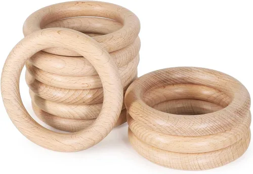 Miniatura 23 de FoDau770 5 anillos de madera de haya natural, anillos de madera maciza sin terminar, círculos de madera resistente, círculos de macramé