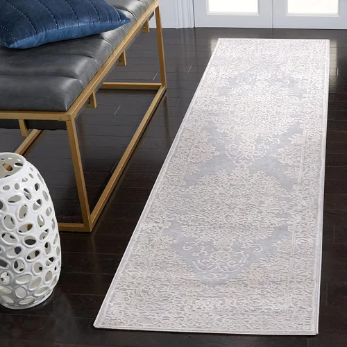 Safavieh Vogue Collection - Alfombra de pasillo de 2 x 8 pies, gris y gris claro, diseño abstracto moderno, no desprende pelusa y de fácil cuidado,