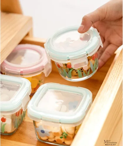 Miniatura 6 de Paquete de 2 recipientes de vidrio pequeños de 4 onzas con tapas, herméticos cuadrados de vidrio para alimentos, tarros de vidrio con flores