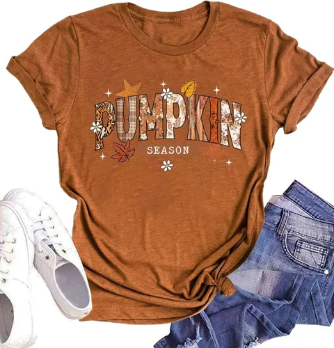 Miniatura 6 de Woffccrd - Camisetas divertidas con estampado de calabaza y leopardo para mujer, camisetas gráficas de manga corta de Halloween para mujer