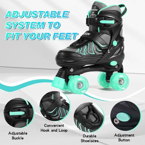 Miniatura 2 de PAPAISON Patines de ruedas para niñas de 8 a 12 años, talla ajustable, patines cuádruples para mujeres jóvenes con ruedas que se iluminan