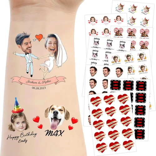 Miniatura 19 de Tatuajes temporales personalizados para la cara, tatuajes faciales personalizados con nombre de foto, logotipo, texto, calcomanía de tatuaje falsa