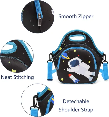 Miniatura 3 de VASCHY Bolsa de almuerzo para niños, bolsa de almuerzo ligera de neopreno aislada para niños, escuela, guardería, jardín de infantes, astronauta