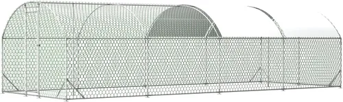 Gallinero de metal grande, jaulas de gallinero con cubierta impermeable y anti-ultravioleta para exteriores (10 pies de largo x 26 pulgadas de ancho