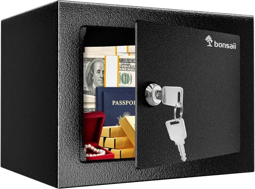 Miniatura 10 de Bonsaii caja fuerte con teclado electrónico, caja de seguridad de acero con llave, 0.23 pies cúbicos, 9.06 pulgadas de ancho x 6.69 pulgadas
