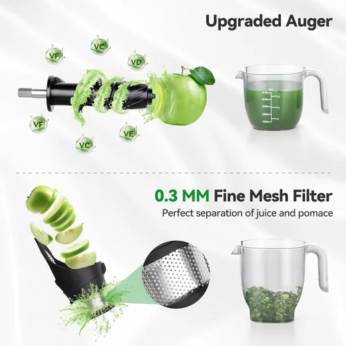 Miniatura 3 de Exprimidores de exprimidores de presión en frío con canal de alimentación grande de 3.60 pulgadas para verduras y frutas, fácil de limpiar, motor