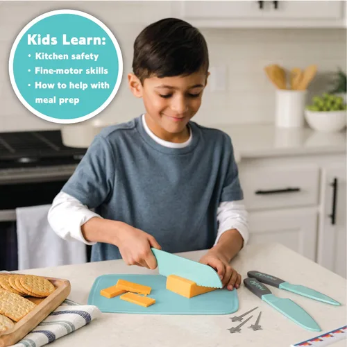 Miniatura 5 de Playful Chef: Juego de cuchillos de seguridad para niños, 3 cuchillos, cuchillas de plástico con bordes dentados, seguros para manos pequeñas, a