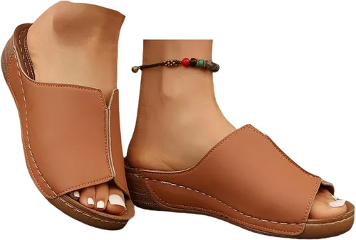 Miniatura 13 de Sandalias ortopédicas para mujer, plataforma elegante, sandalias ortopédicas cómodas con soporte de arco sin cordones, planas, suaves, modernas Rojo