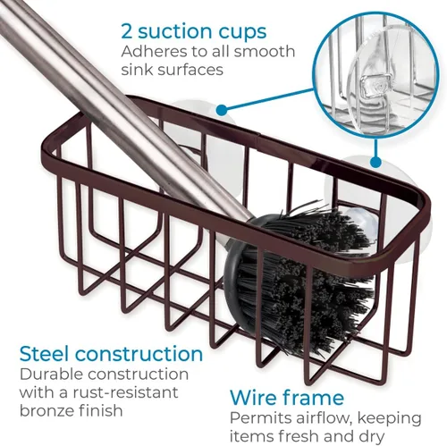 Miniatura 4 de iDesign Gia - Soporte de succión para fregadero, esponjas, fregadores, jabón en cocina, baño, bañeras, 5.75 x 2.25 x 2.5 pulgadas, bronce