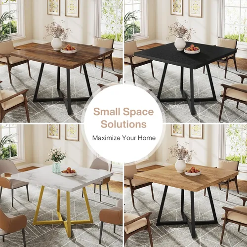 Miniatura 9 de Tribesigns Mesa de comedor cuadrada para 2, mesa de comedor industrial de 31.5 pulgadas con base de metal, mesa de cocina para comedor, espacio