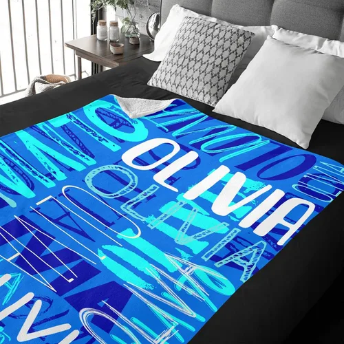 Miniatura 5 de Manta personalizada con nombre, regalos personalizados para mujeres, hombres, niños, bebés, niños y niñas (azul fluorescente, 40 x 50 pulgadas)