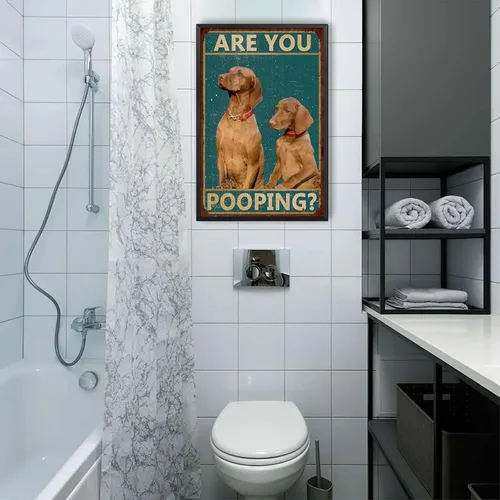 Miniatura 4 de LIUAXICIA Letreros divertidos de hojalata con texto en inglés "Dog are You Pooping", decoración de pared para baño, baño, decoración para amantes