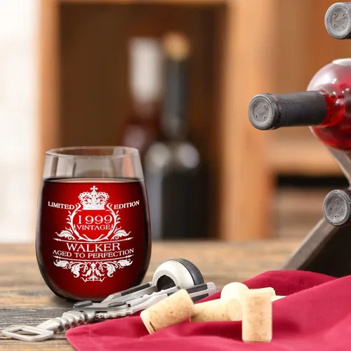 Miniatura 6 de Cuptify Copa de vino personalizada para mujer, regalo de cumpleaños número 26, edición vintage de 1999, 17 onzas, copa de vino sin tallo, regalos