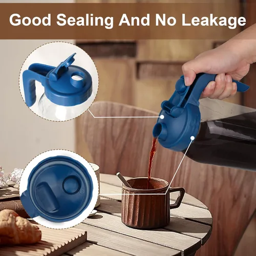 Miniatura 3 de Jarra para hacer café frío, Jarra de vidrio de Mason de 64 onzas de alta resistencia con asa de salida en forma de V y tapa, Filtro de acero Azul