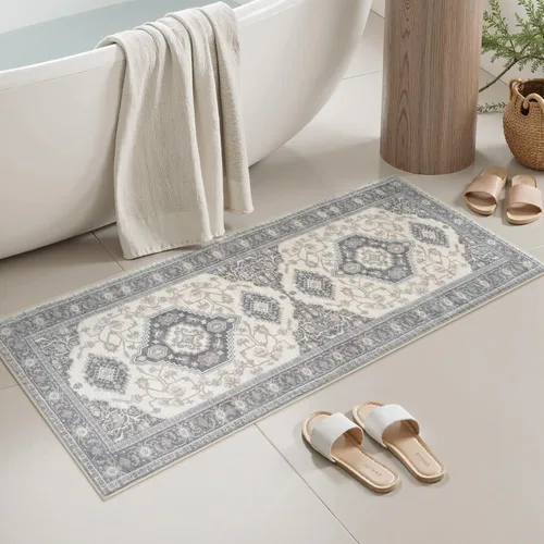 Miniatura 16 de Seavish Alfombra de baño bohemia, vintage, envejecida, absorbente, pequeña, antideslizante, lavable, para fregadero, ducha, tocador, suave, cómoda