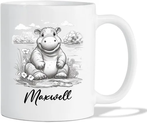 Miniatura 16 de Taza de café con nombre personalizado de oso de 11 y 15 onzas, taza de cerámica blanca con dibujo a lápiz de oso personalizado, regalo para niños