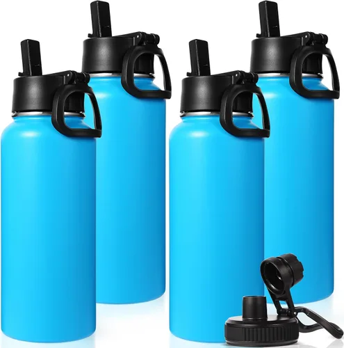 Miniatura 9 de Neihepal Botella de agua aislada de 32 onzas con 2 tapas (tapa con pajilla y boquilla), botellas de agua de doble pared de acero inoxidable 18/8