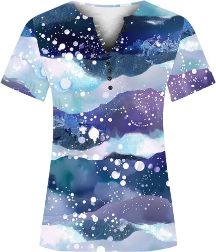Miniatura 82 de Summer Shirts for Women 2025 Plus Size Short Sleeve Henley Tops Marble Floral Loose Tshirt Tee Casual Dressy Tunics
