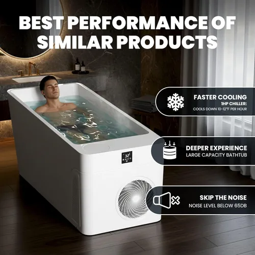 Miniatura 4 de ICEGALAX Bañera de hielo con enfriador de agua integrado (hasta 38 ℉), control de smartphone, diseño silencioso e independiente para recuperación