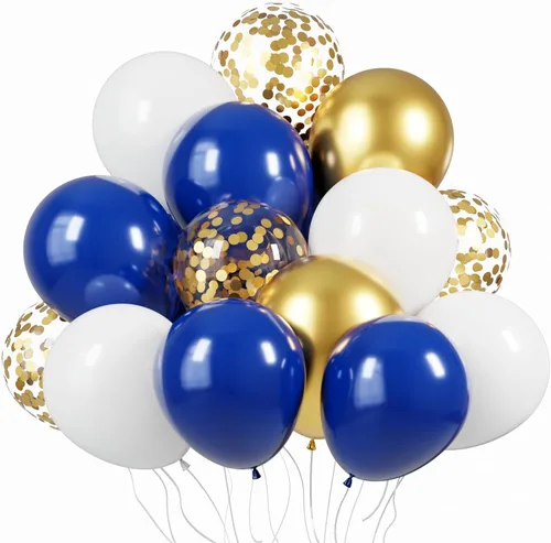 Miniatura 24 de KBZVNAF Globos de látex negro, azul y plateado, paquete de 60 globos de fiesta de 12 pulgadas, azul real, negro, azul metálico, plateado
