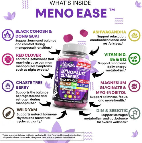 Miniatura 6 de Suplemento para la menopausia para mujeres en gomitas con cohosh negro, ñame silvestre, DIM, magnesio, trébol rojo, agracejo para el equilibrio