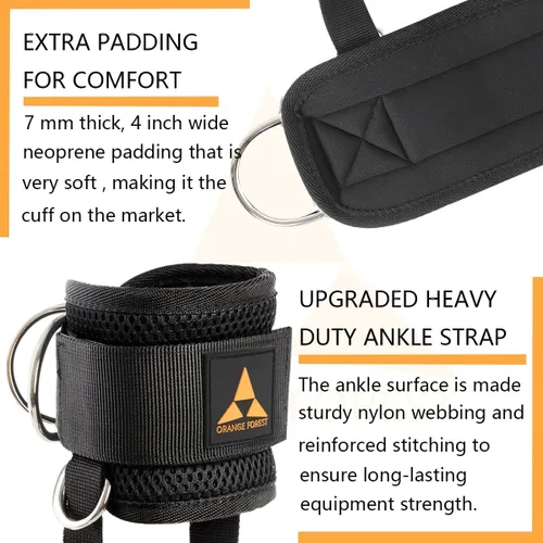 Miniatura 4 de Correa de tobillo para máquina de cable (par) ajustable, ajuste cómodo, neopreno y refuerzo de 4 anillos en D, correa de tobillo mejorada