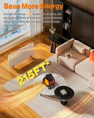 Miniatura 2 de Calentadores de patio para exteriores, calentador eléctrico portátil de garaje de 1500 W con calentamiento rápido 2S, protección contra
