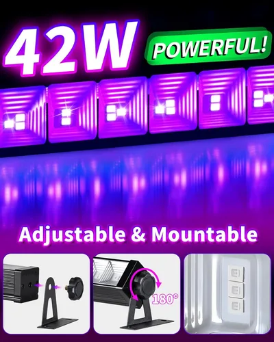 Miniatura 2 de Paquete de 2 barras de luz negra de 42 W para fiesta brillante, luces negras con cable de 6 pies, enchufe e interruptor para fiesta brillante