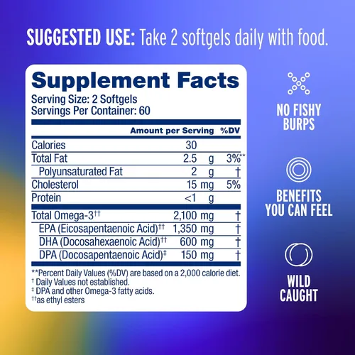 Miniatura 2 de Oceanblue Suplemento profesional de aceite de pescado Omega-3 de 2100 mg de triple fuerza, EPA, DHA y DPA de alta potencia, sin erupciones