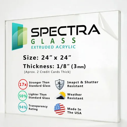 Miniatura 18 de Hojas de plexiglás acrílico transparente Spectra Glass de 12 x 12 pulgadas (1/4 pulgadas de grosor). 17 veces más fuerte que el cristal. Hoja