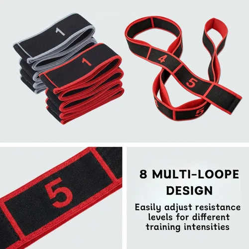 Miniatura 2 de Paquete de 2 bandas de resistencia de 8 secciones con marcas numeradas, banda de ejercicio para estiramiento, yoga, pilates y fitness en casa