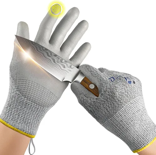 Dowellife Guantes de trabajo resistentes a cortes Nivel 5 para hombres y mujeres, guantes de jardinería transpirables recubiertos de PU, agarre