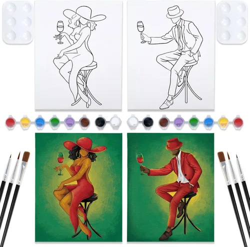 Miniatura 14 de Nuberlic Paquete de 2 batas de baño para parejas, kits de pintura de lienzo predibujados para adultos, pareja, sorbo y pintura, cita nocturna