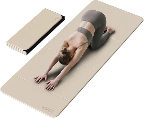 Tapete plegable extra grande de yoga y fitness de 0.315 pulgadas (74 x 31.5 x 0.32 pulgadas), tapete de pilates ligero y antideslizante de doble
