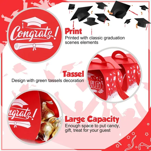 Miniatura 4 de TaoBary 30 cajas de dulces con tapa de graduación 2026, cajas de graduación de graduación, regalos de fiesta con borlas centros de mesa para Rojo