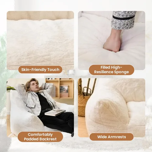Miniatura 5 de Cvortll Silla de Puf con Otomana, Sillas de Puf con Reposobrazos y Relleno, Silla de Puf Ultra Suave y Esponjosa de Pelo Sintético con Reposapiés